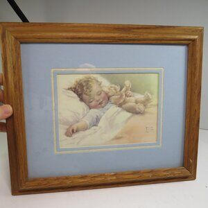 Blue Bessie Pease Gutmann print "Good Night" Framed Double Matted Wood/Glass